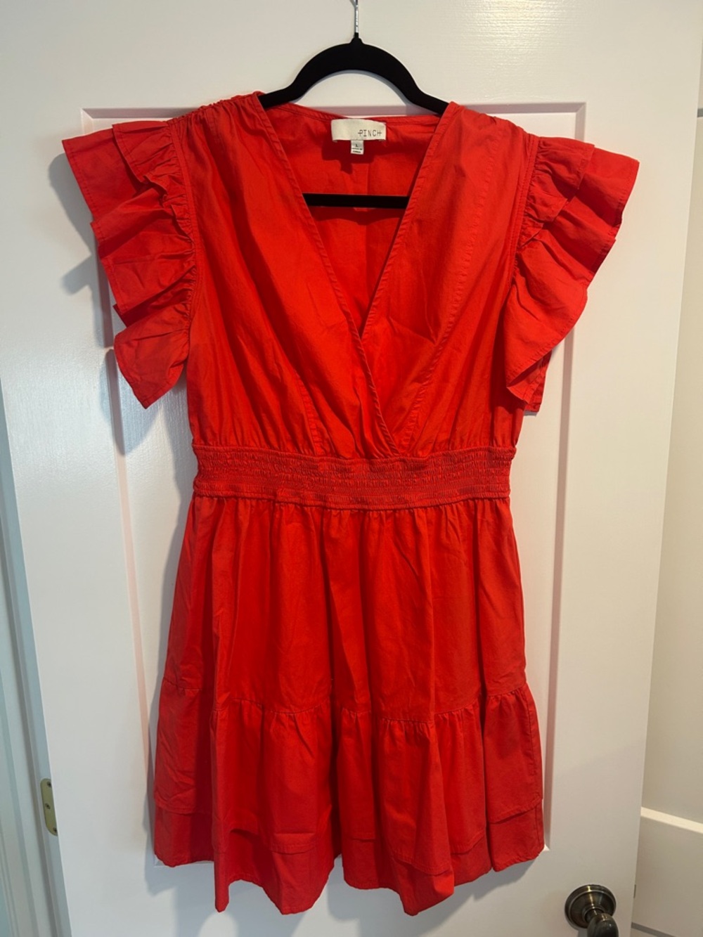 Boutique Vibrant Red Tiered V-Neck Mini Dress - Picture 1 of 3